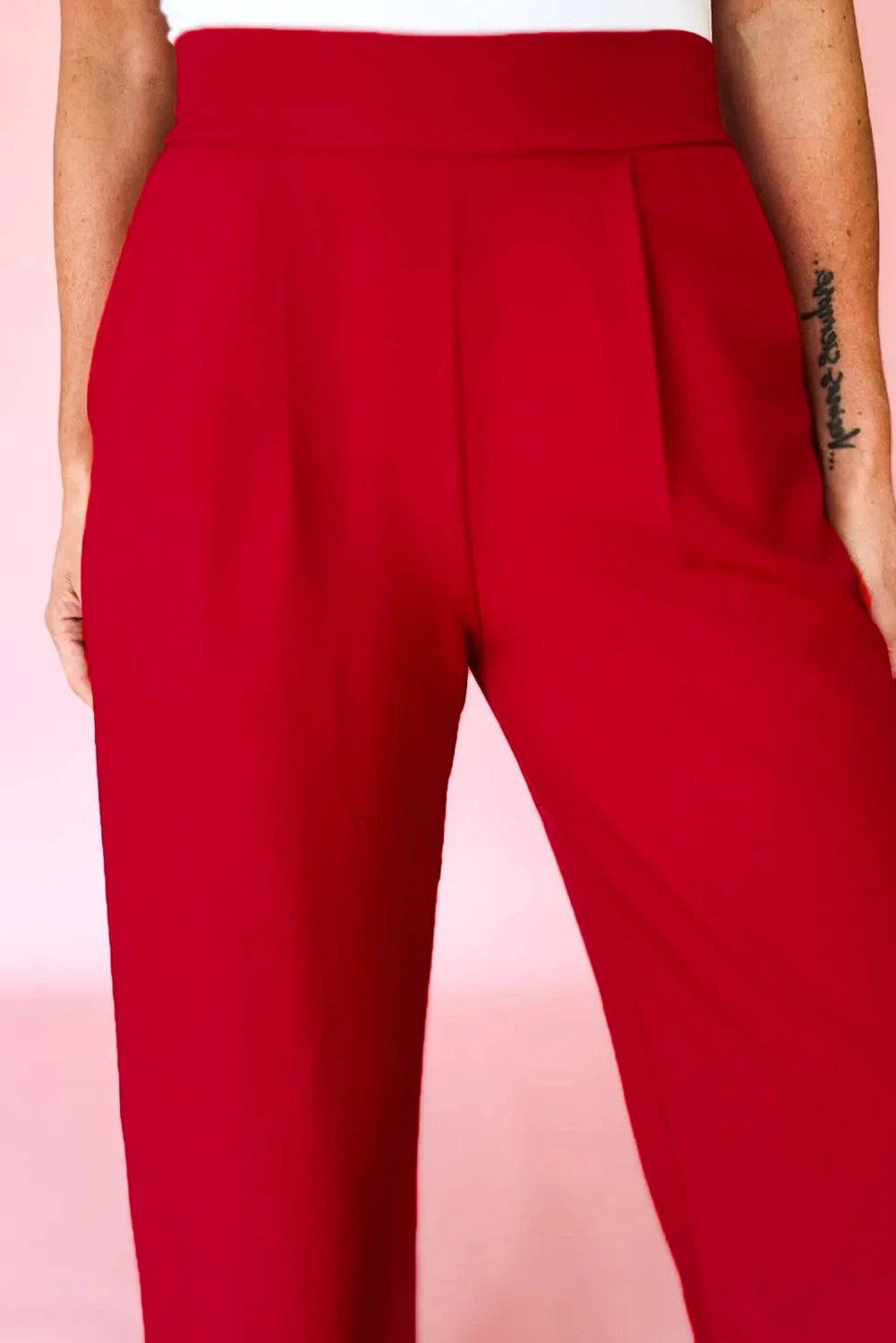 Giada | Pleated Pull On Straight Leg Trousers with Elastic Waist