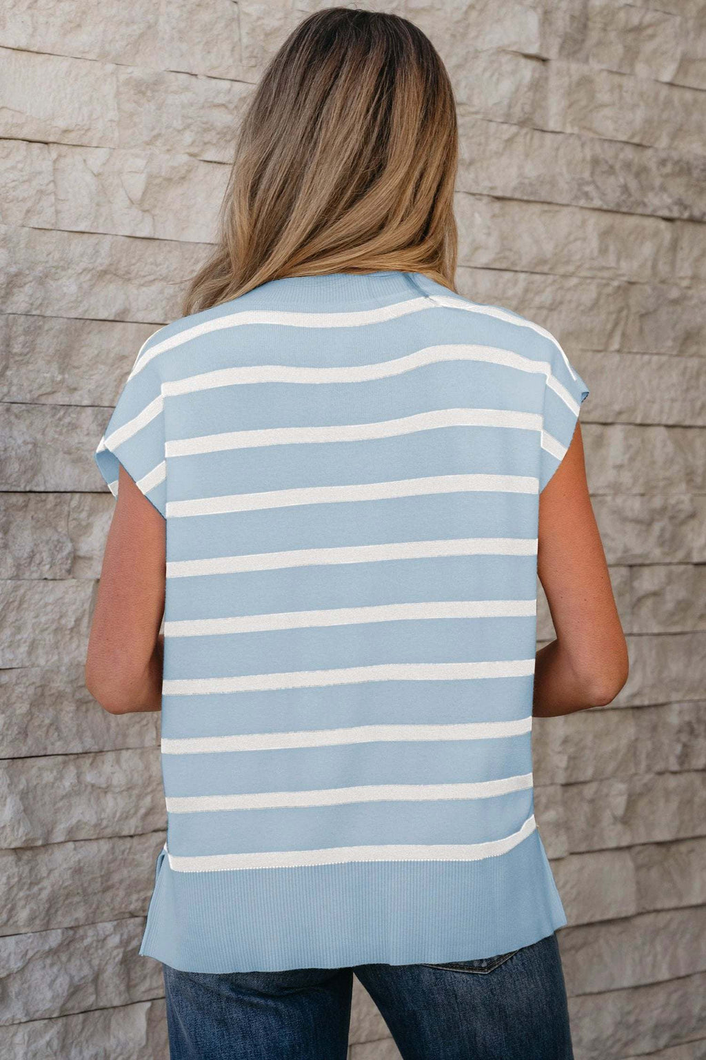 Tiberia | Crewneck Short Sleeve Sweater Tee with Side Slits