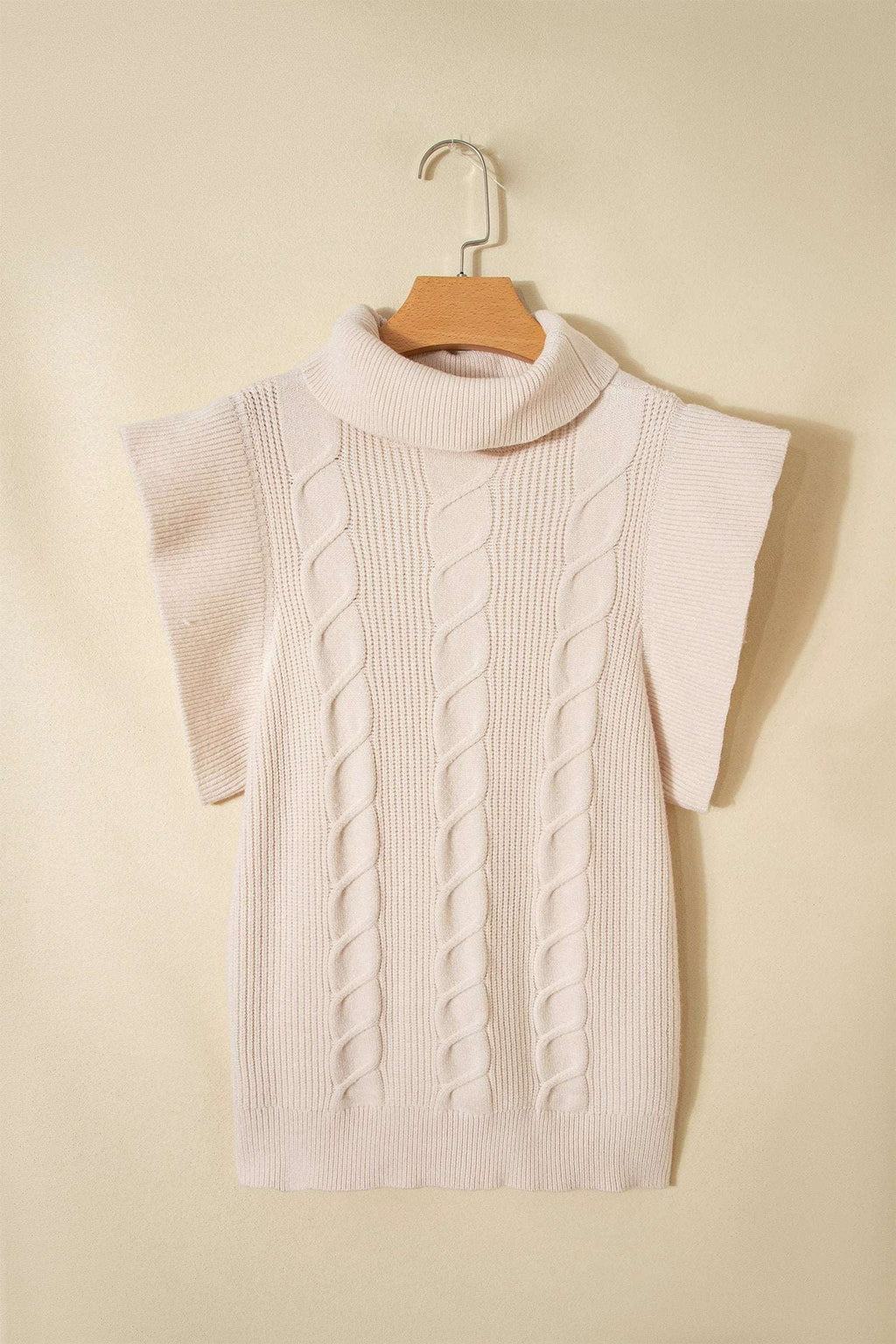 Elodie | Cable Knit Turtleneck Sweater with Ruffled Short Sleeves