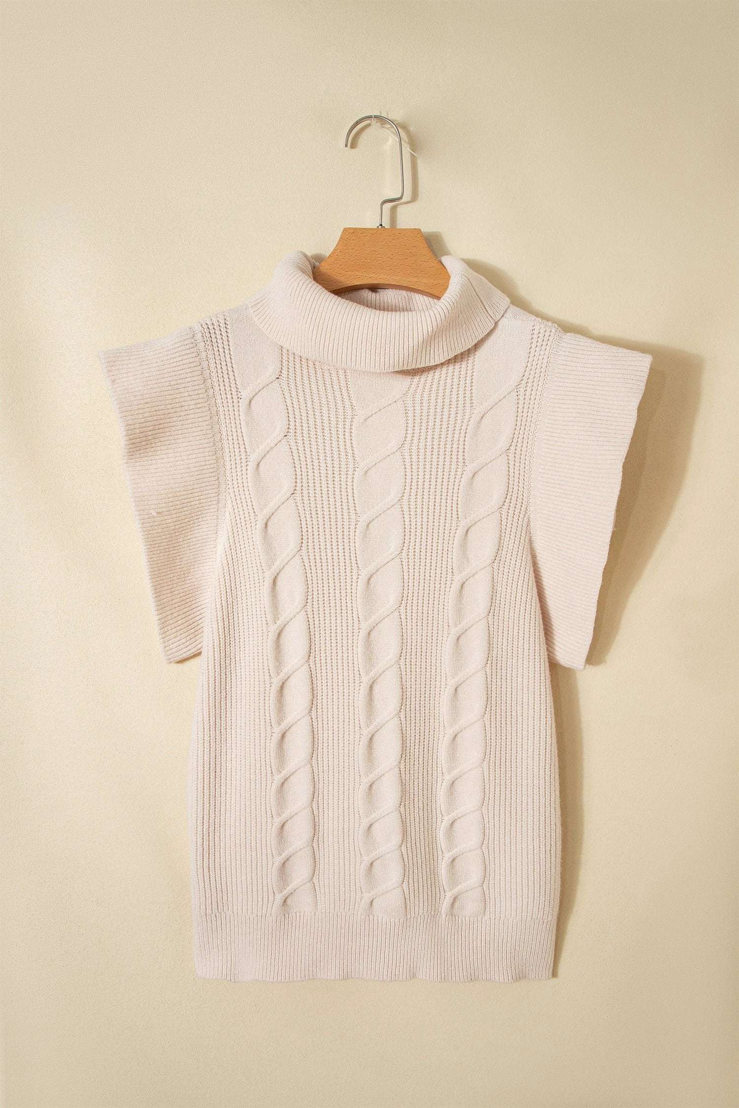 Elodie | Cable Knit Turtleneck Sweater with Ruffled Short Sleeves