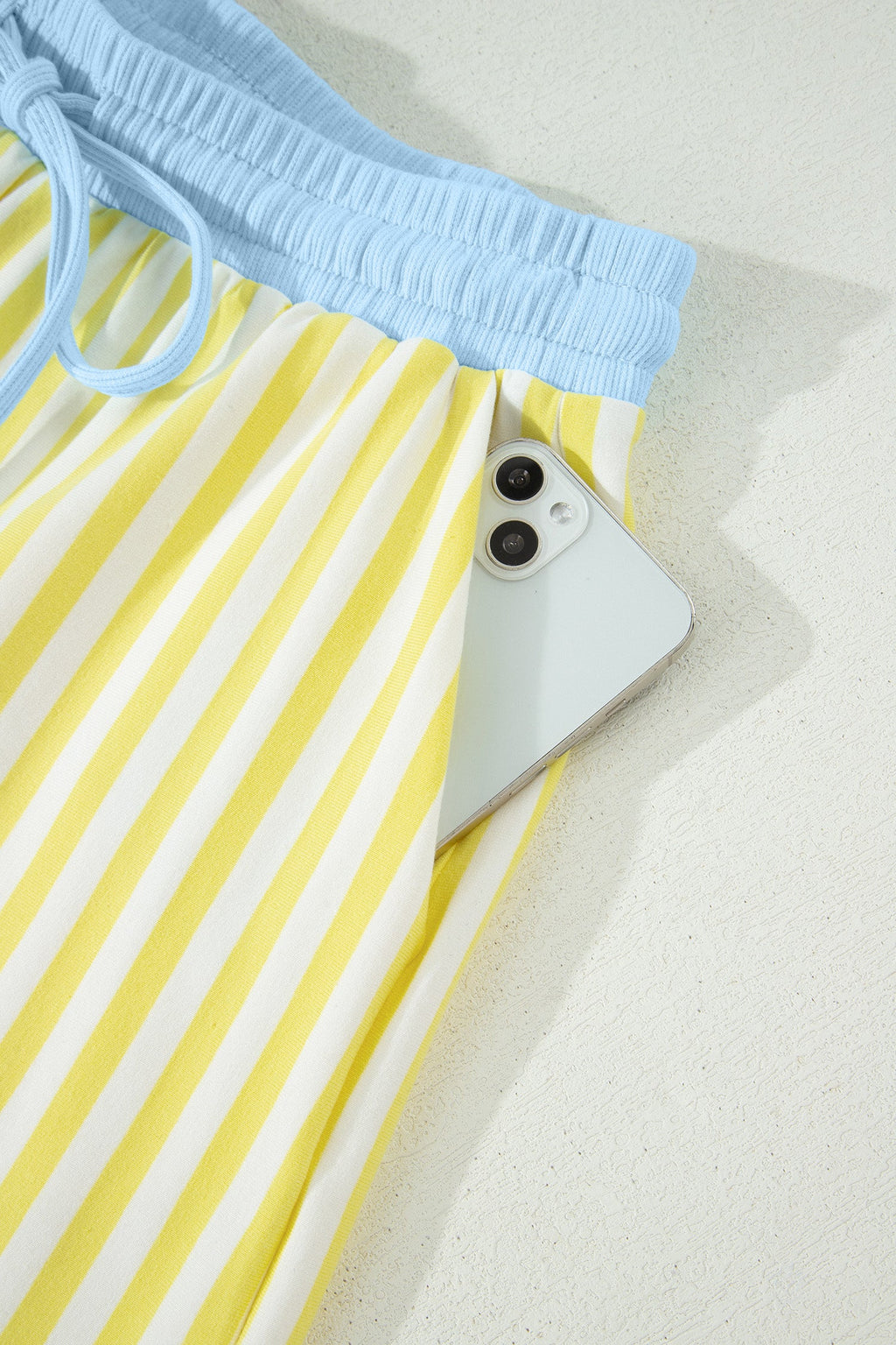 Juliette | Striped Contrast V Neck Tee and Drawstring Shorts Set