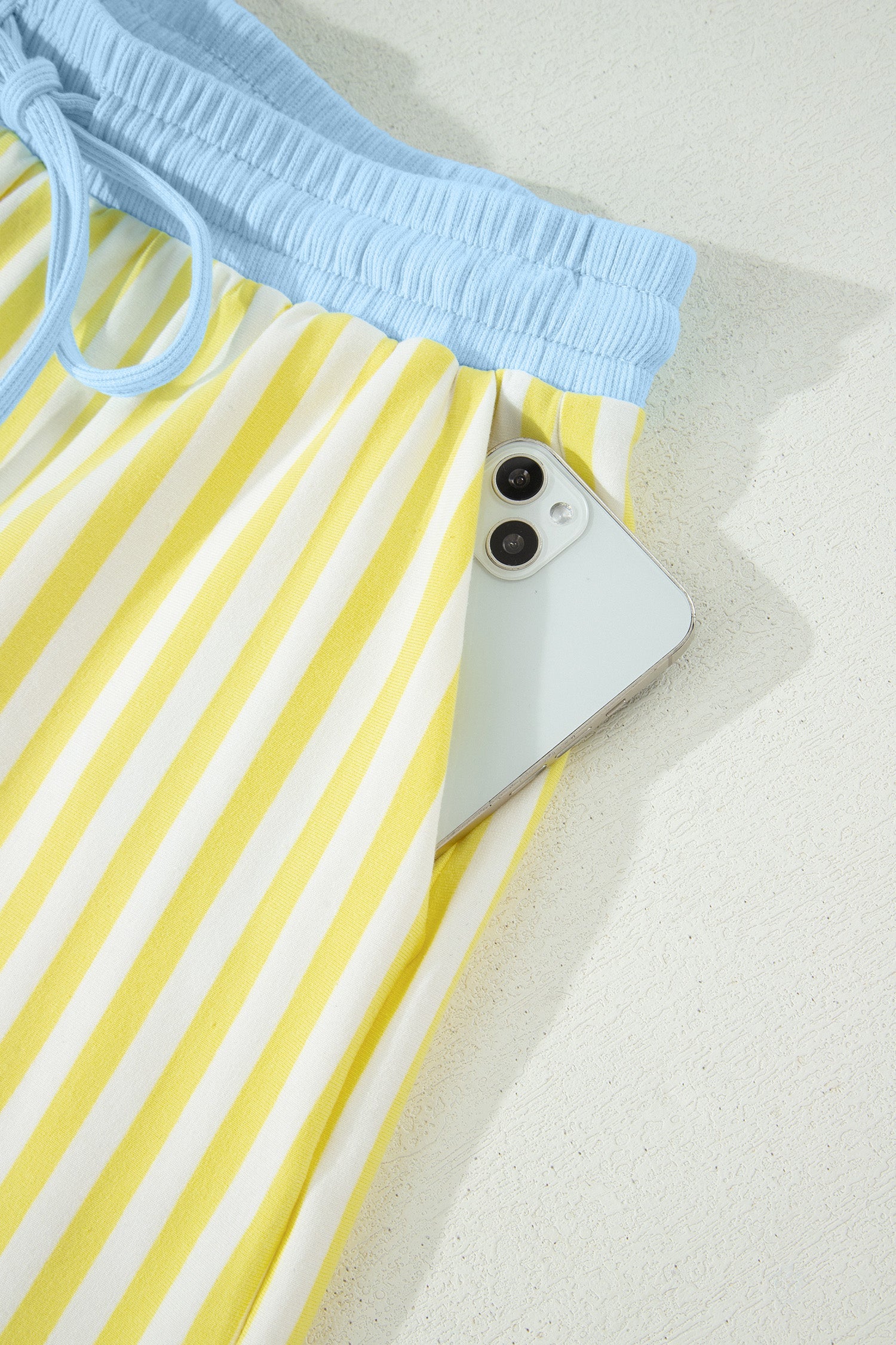 Juliette | Striped Contrast V Neck Tee and Drawstring Shorts Set