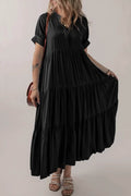 Helene | Concealed Button Tiered Short Sleeve Maxi Dress