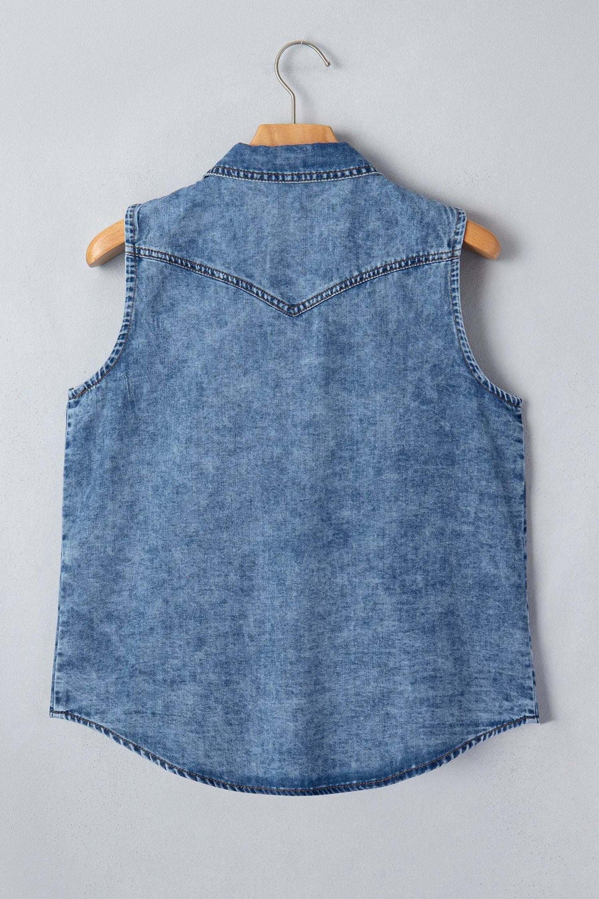 Nerina | Collared Sleeveless Denim Vest with Button Front