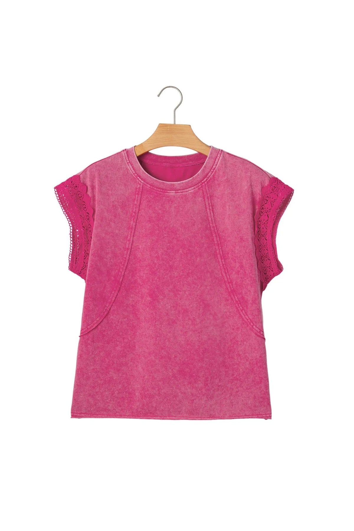 Oriane | Mineral Washed Lace Trim Cap Sleeve Top with Raw Seams