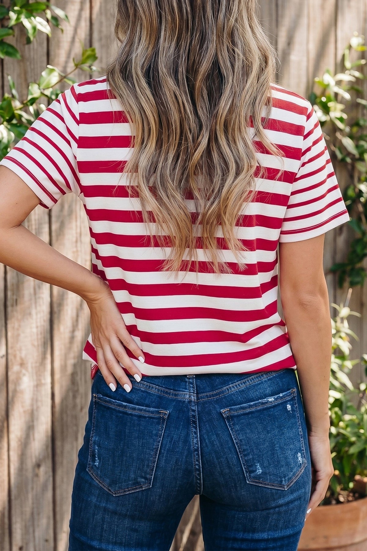 Ursina | Striped Panelled Round Neck Cotton T Shirt