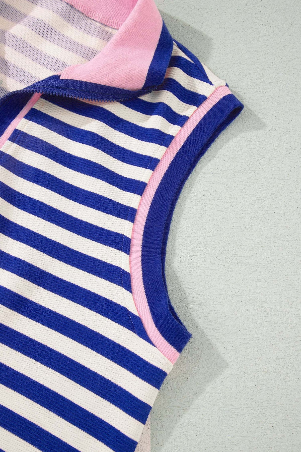 Thalia | Textured Stripe Zip Collar Sleeveless Top and Skort Set