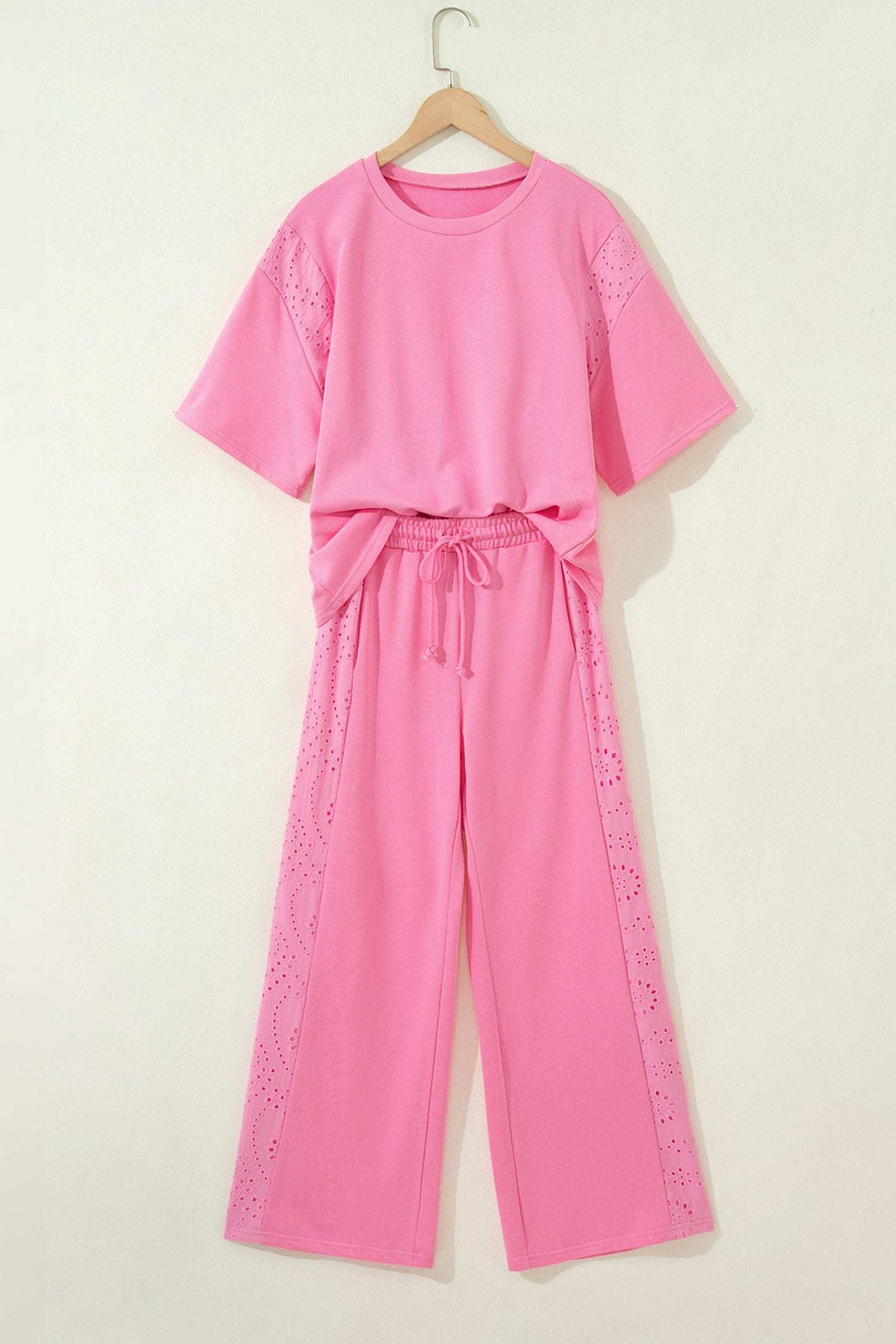Margaux | Lace Panelled Half Sleeve Top and Wide Leg Pants Two Piece Set