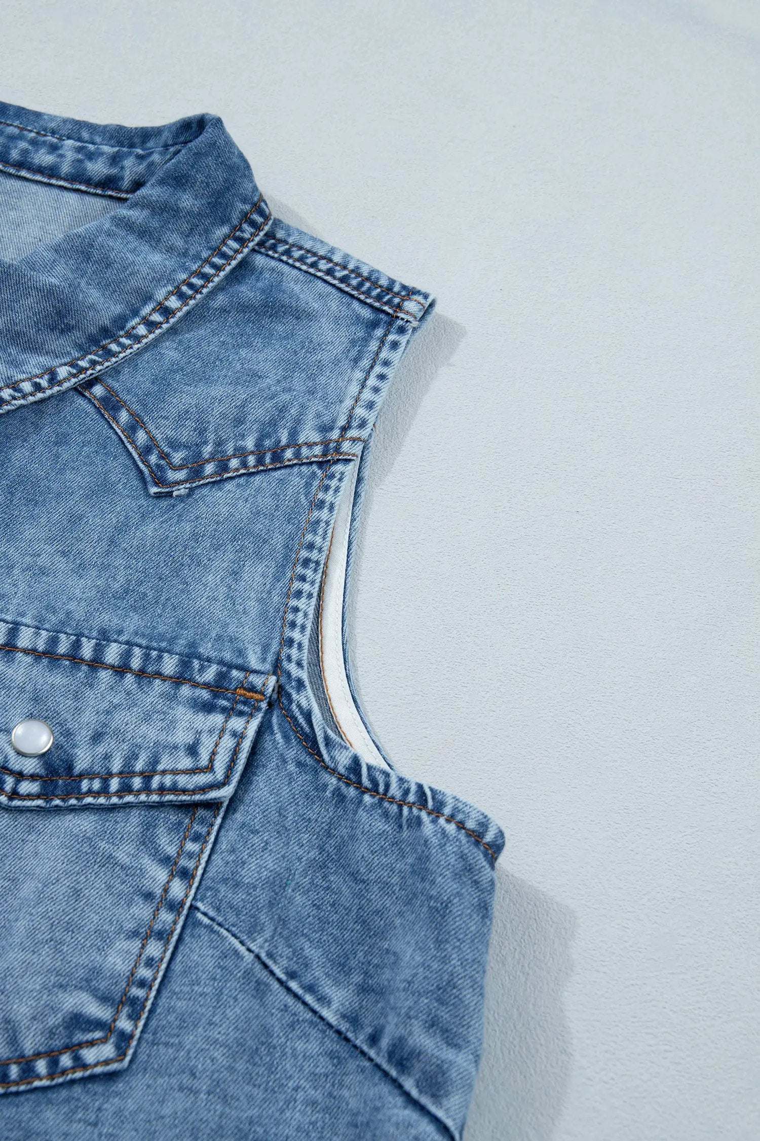 Nerina | Collared Sleeveless Denim Vest with Button Front