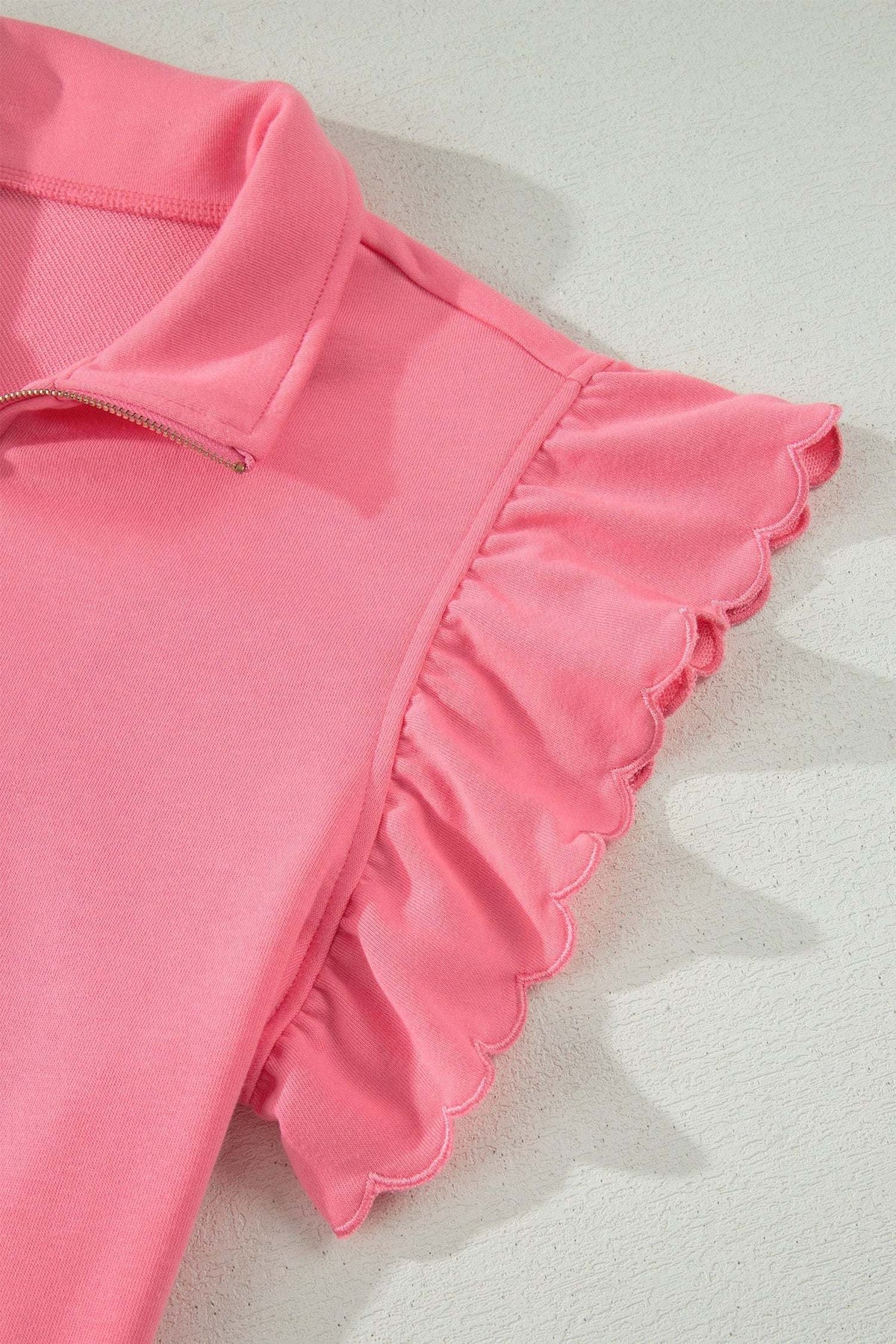 Portia | Half Zip Ruffle Sleeve Top and Shorts Two Piece Set
