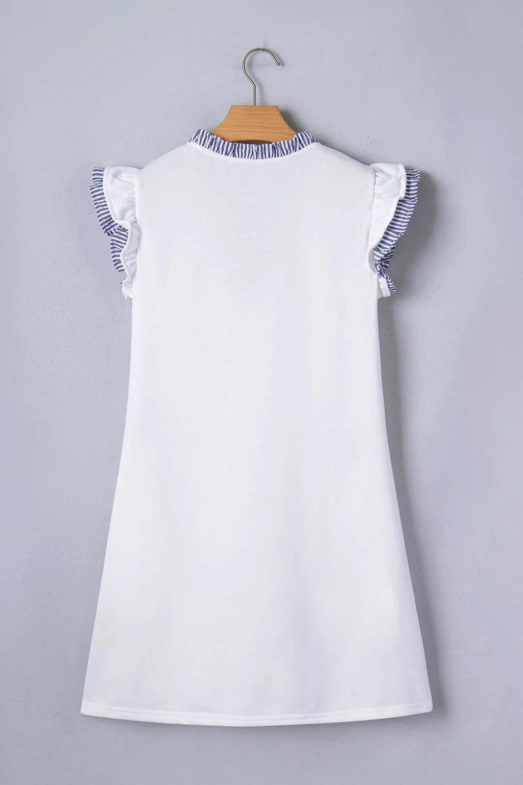 Anouk | Striped Contrast Sleeveless Midi Dress with Split Neck and Ruffle Trim