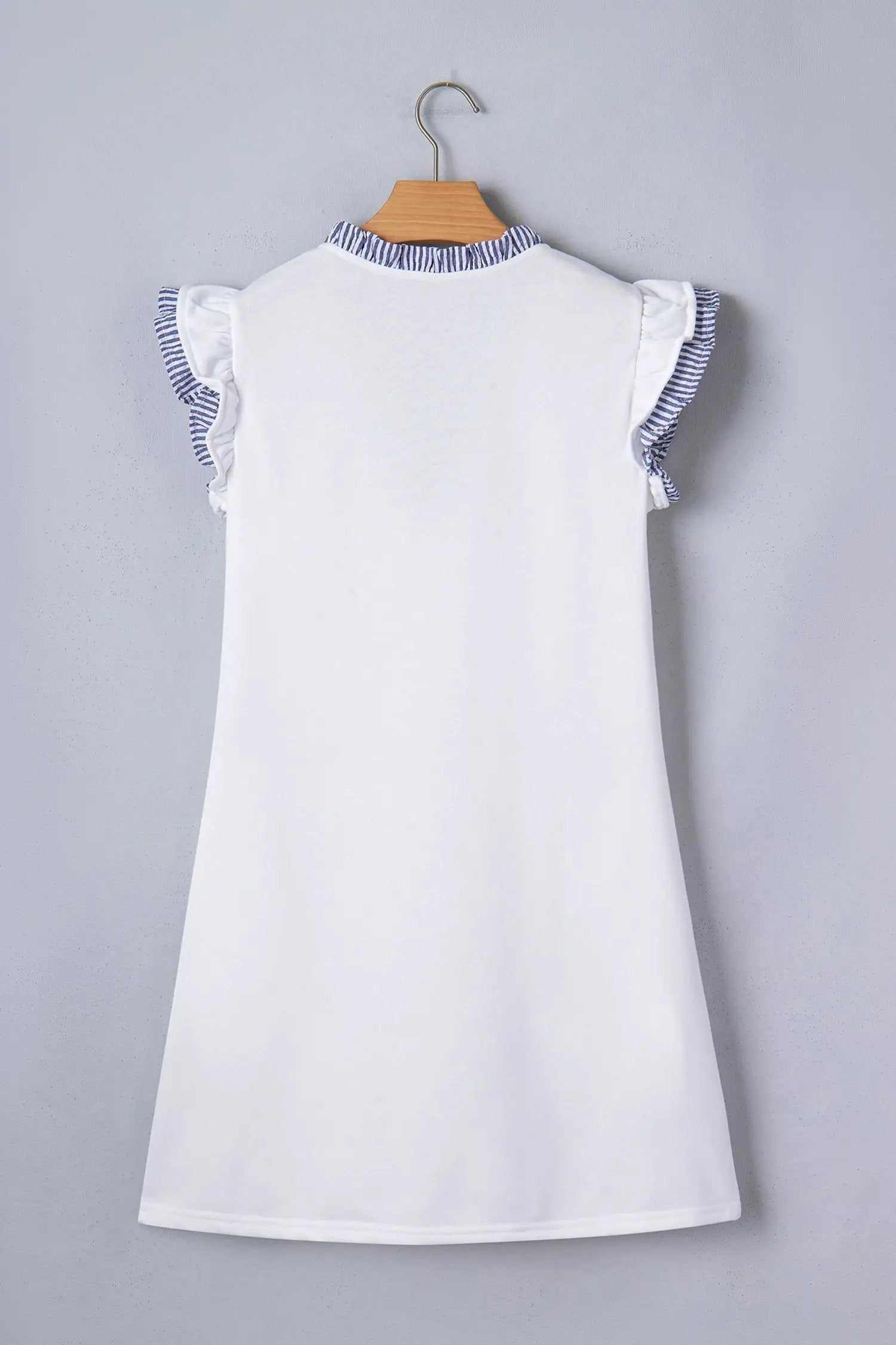 Anouk | Striped Contrast Sleeveless Midi Dress with Split Neck and Ruffle Trim