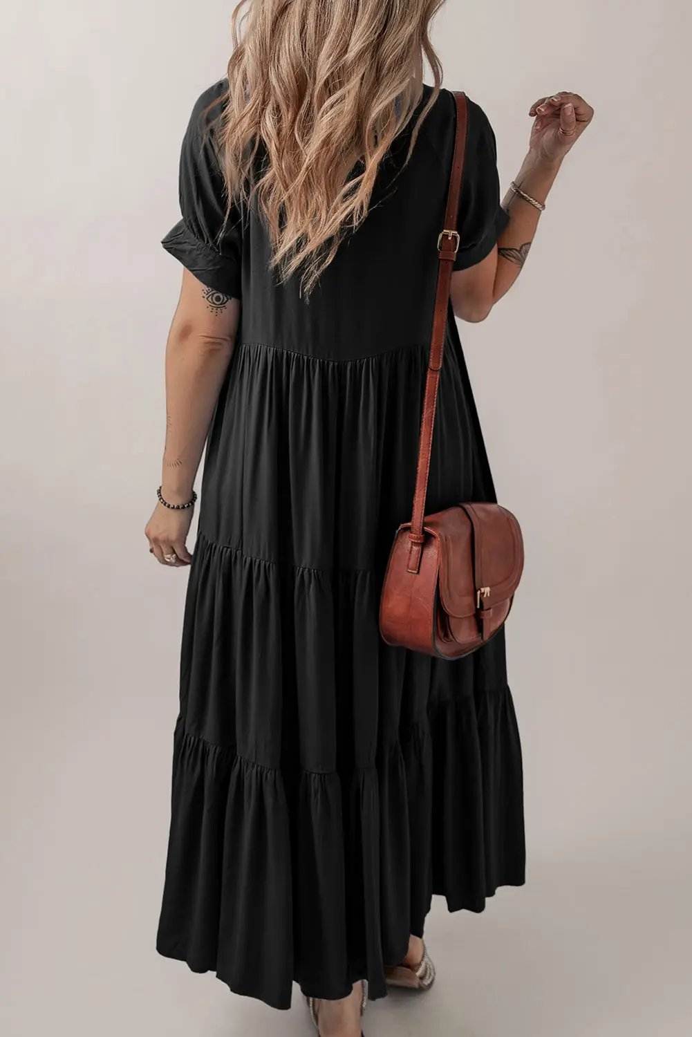 Helene | Concealed Button Tiered Short Sleeve Maxi Dress