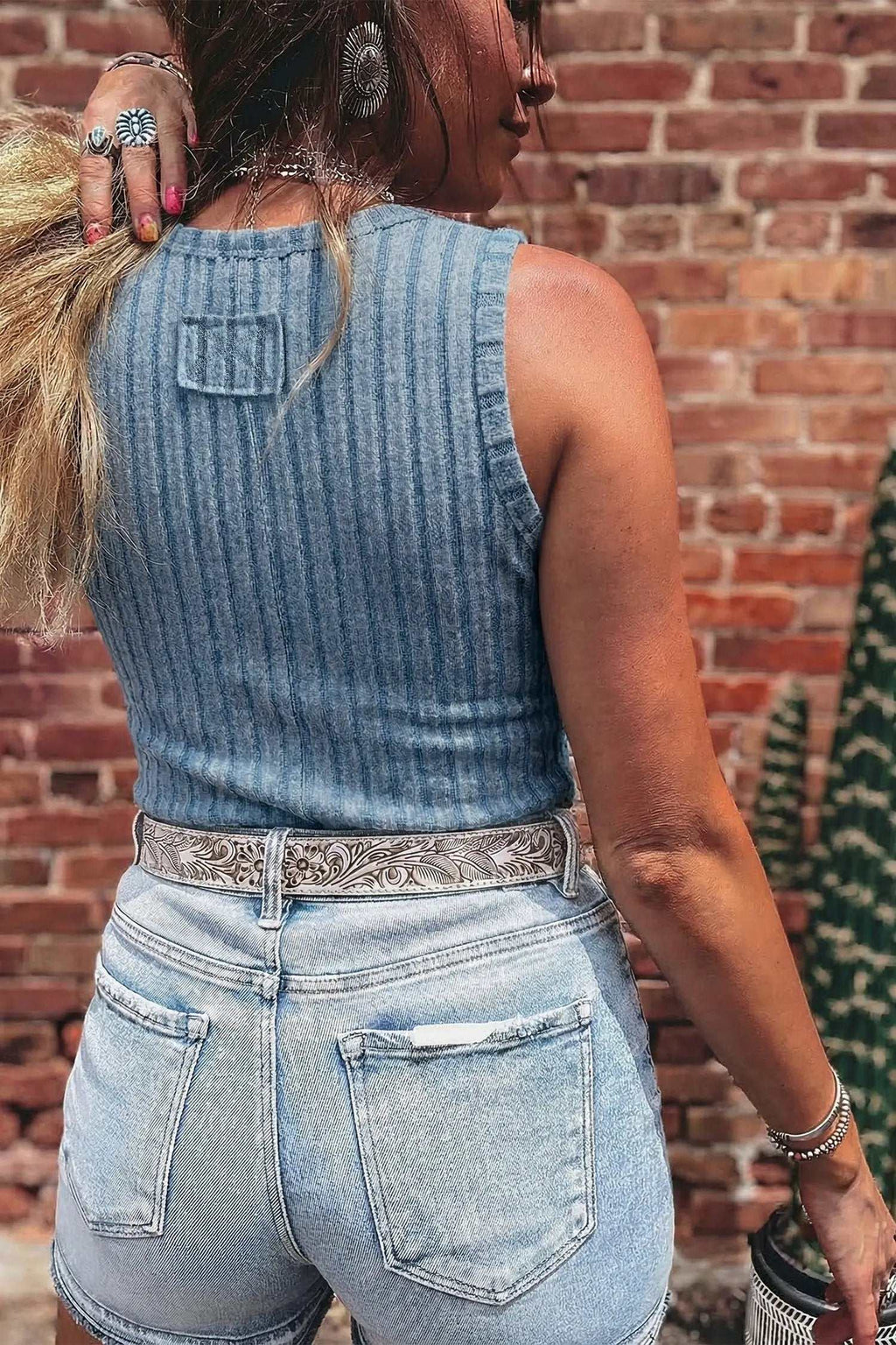 Noelia | Ribbed Mineral Washed Slim Fit Tank Top for Layering
