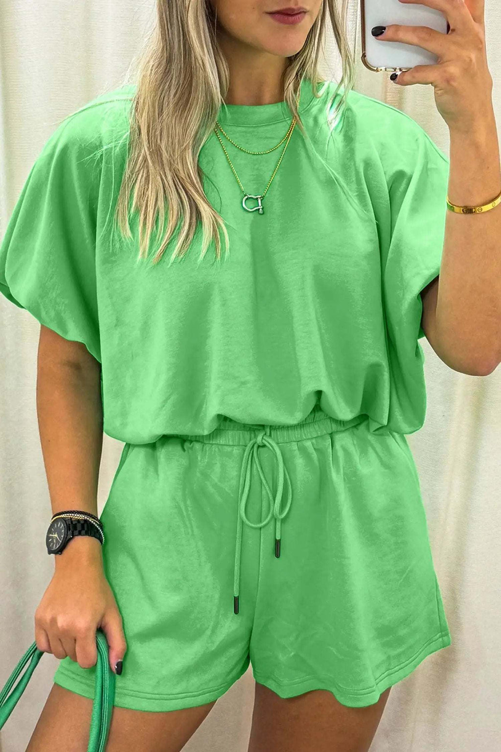 Paloma | Relaxed Blouson Top and Drawstring Shorts Two Piece Set
