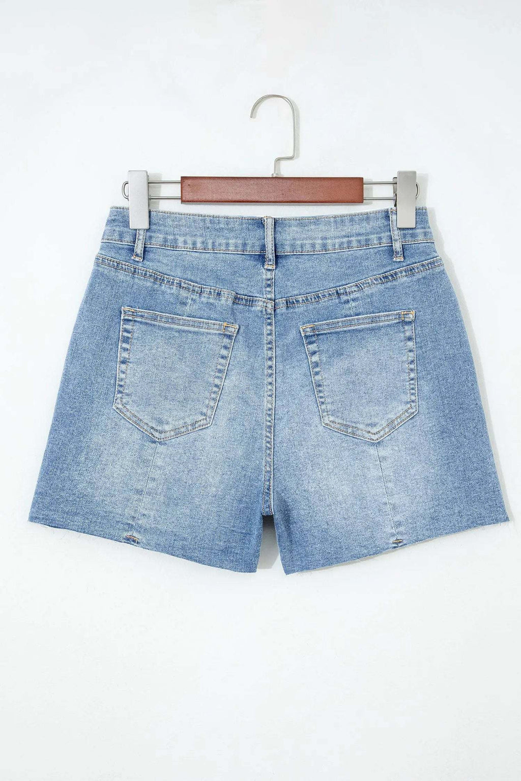 Valentina | Washed Raw Hem Denim Shorts with Mid Rise Fit