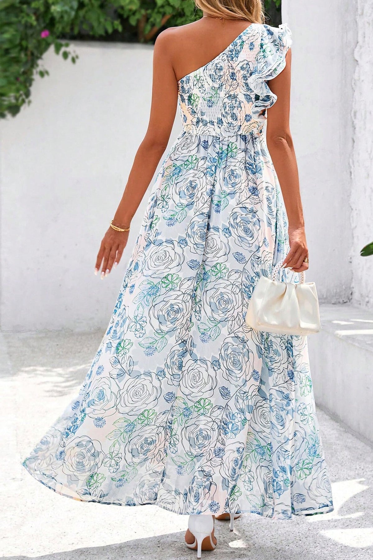 Giulietta | Floral One Shoulder Ruffled Maxi Dress for Summer Occasions