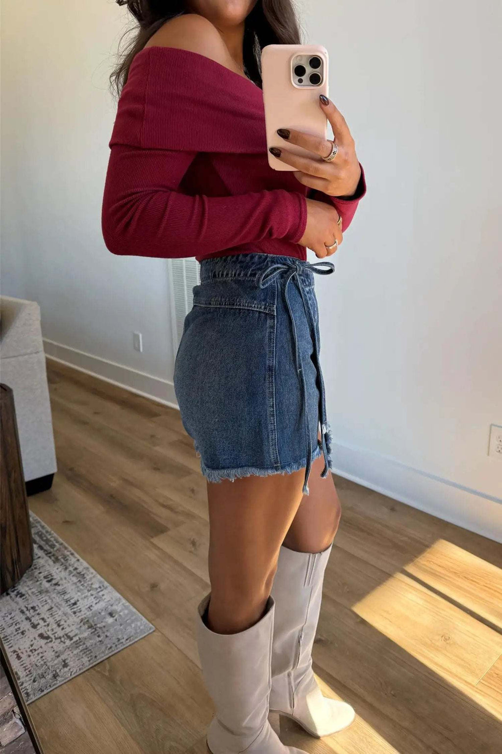 Alessia | Wrap Front Denim Skort with Tie Waist and Hidden Shorts