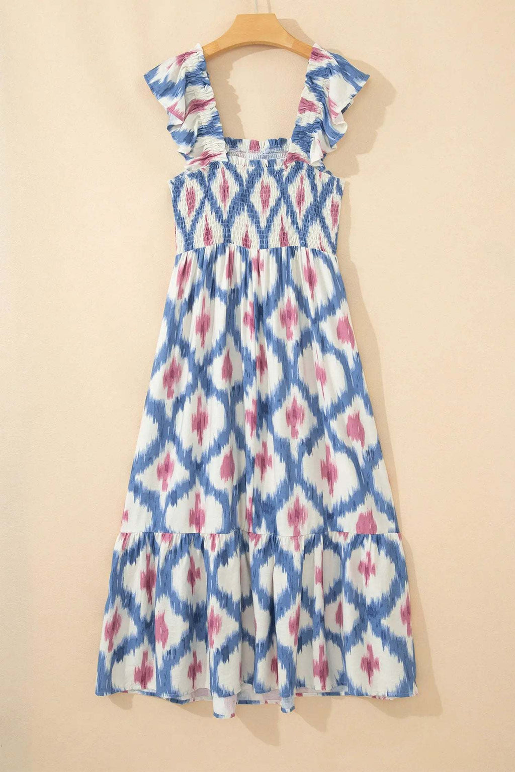 Katriona | Smocked Waist Square Neck Midi Dress with Ruffle Sleeves