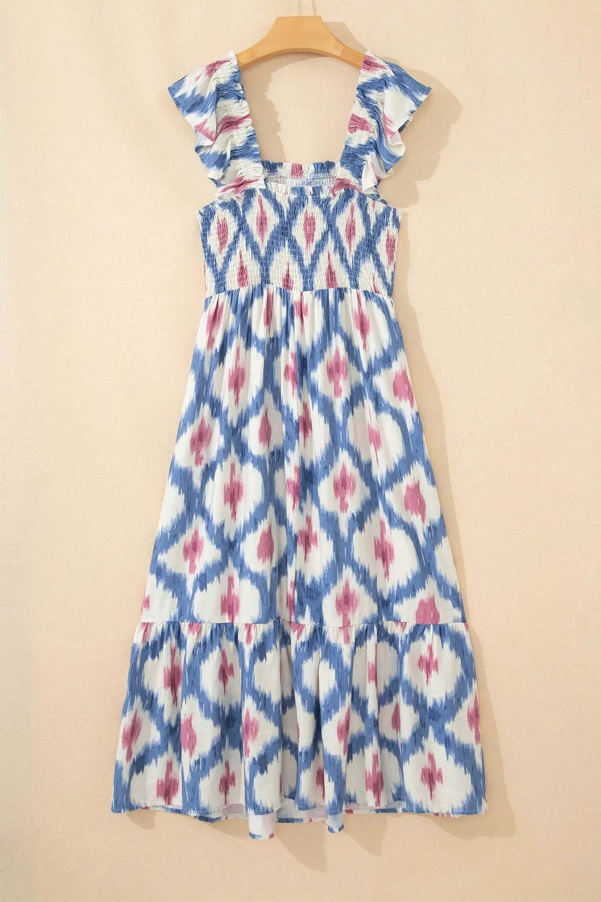 Katriona | Smocked Waist Square Neck Midi Dress with Ruffle Sleeves