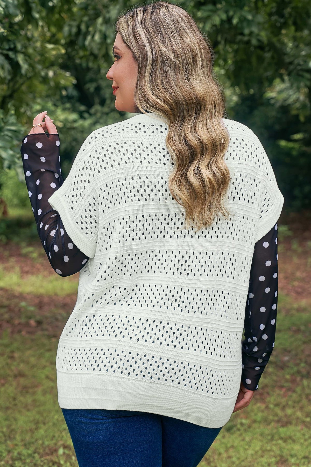 Celeste | Eyelet Knit Short Dolman Sleeve Sweater in Extended Sizes