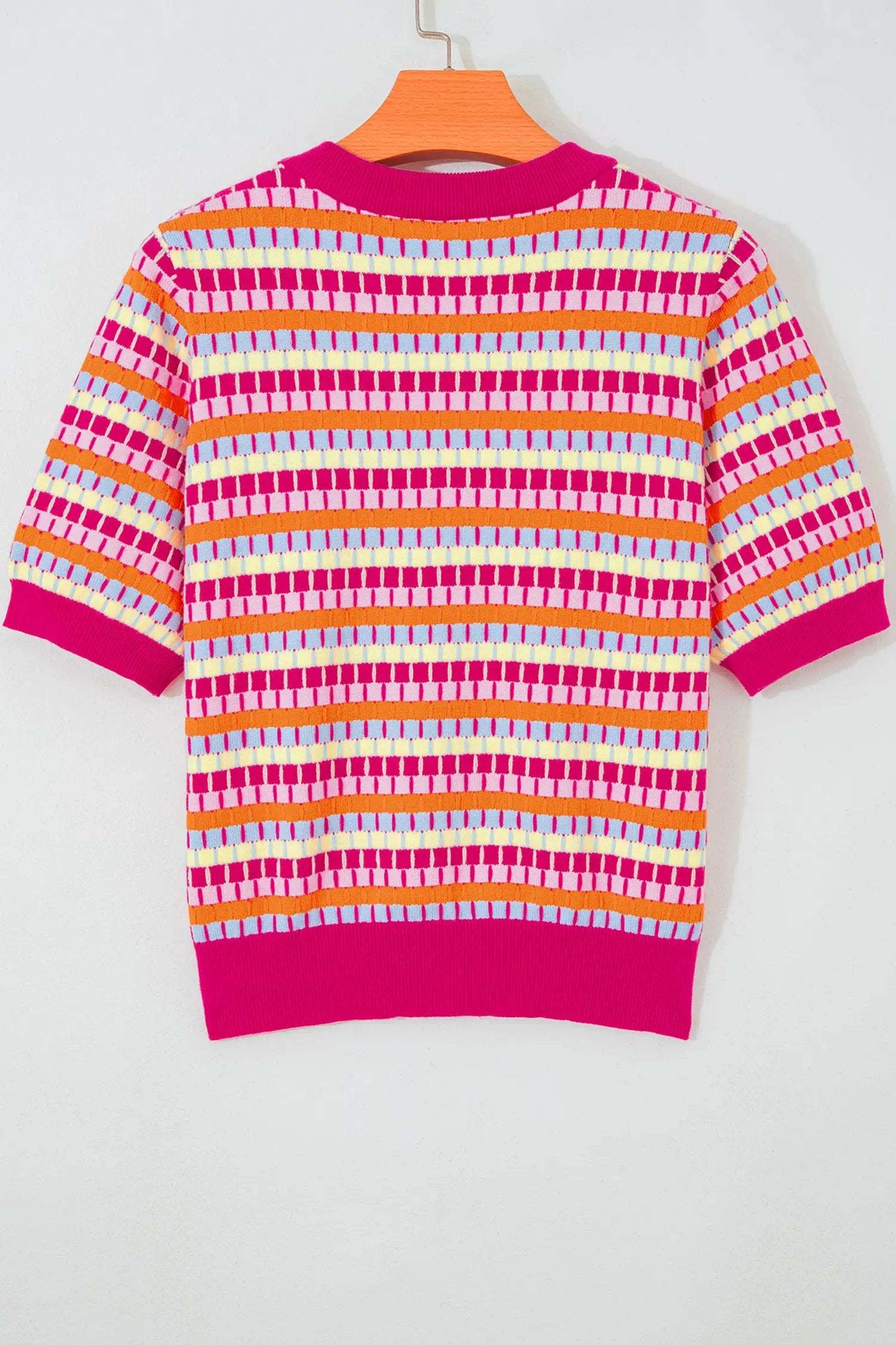 Zaria | Striped Short Sleeve Knit Sweater with Fine Gauge Finish