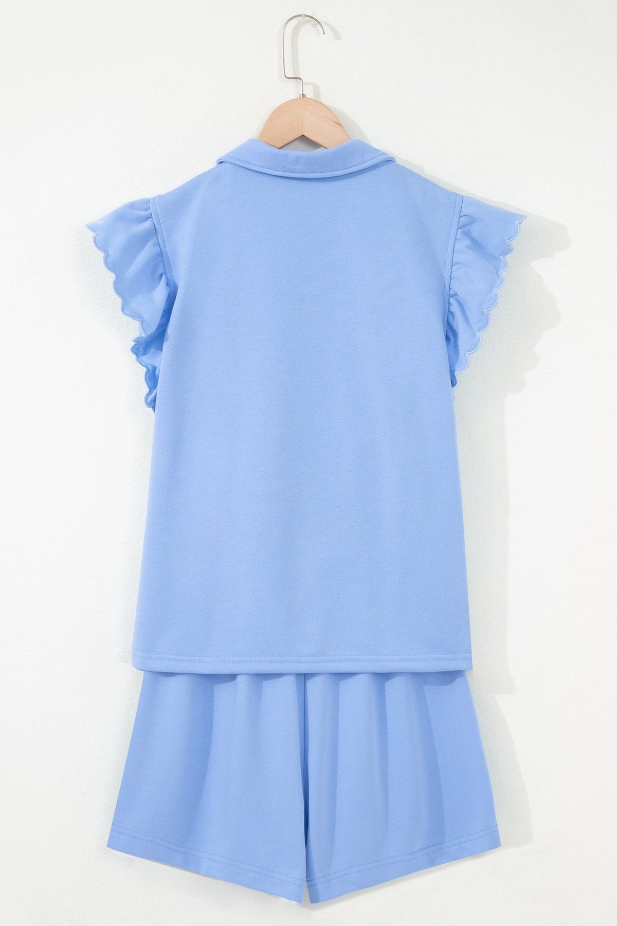 Portia | Half Zip Ruffle Sleeve Top and Shorts Two Piece Set