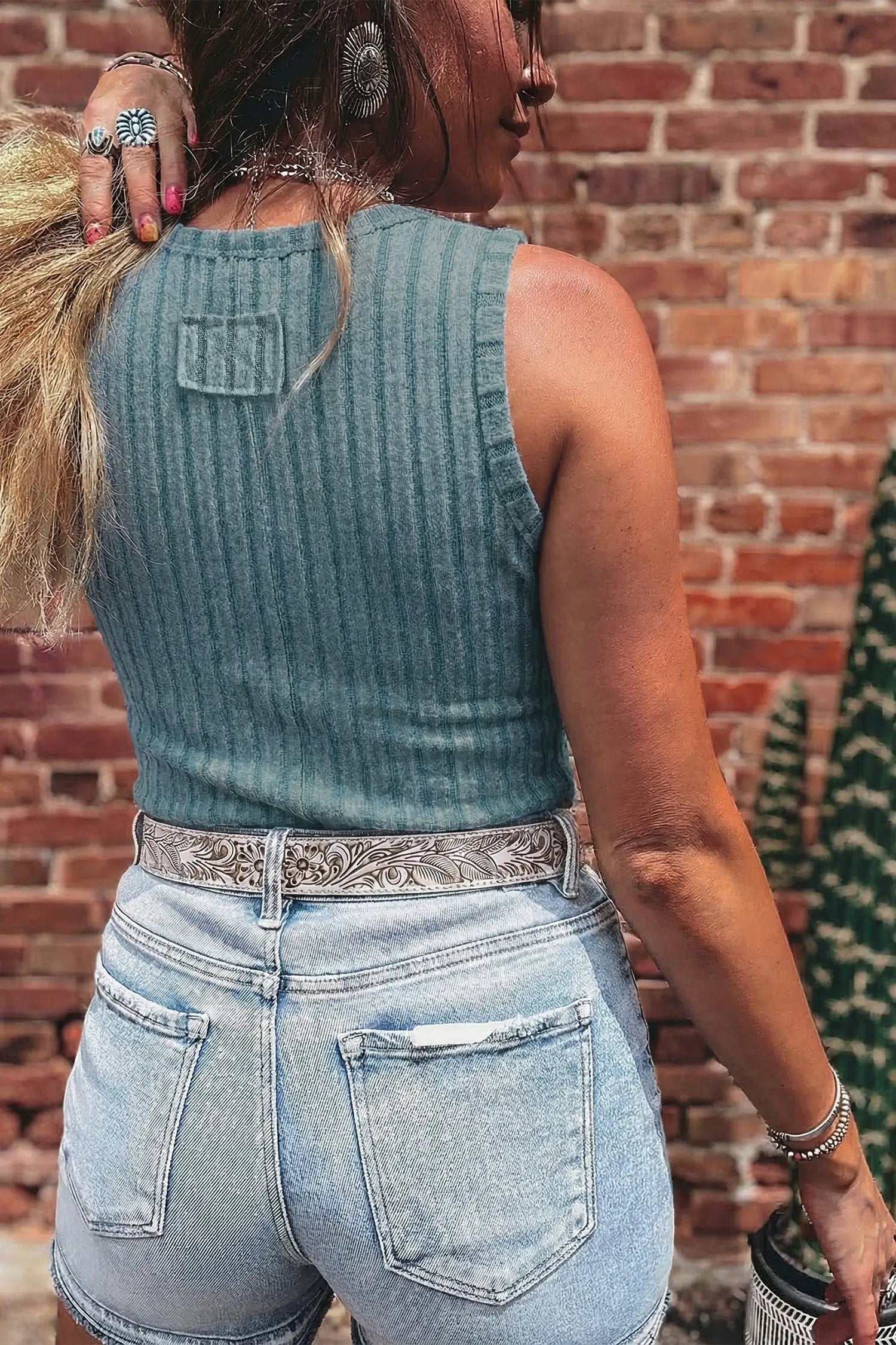 Noelia | Ribbed Mineral Washed Slim Fit Tank Top for Layering