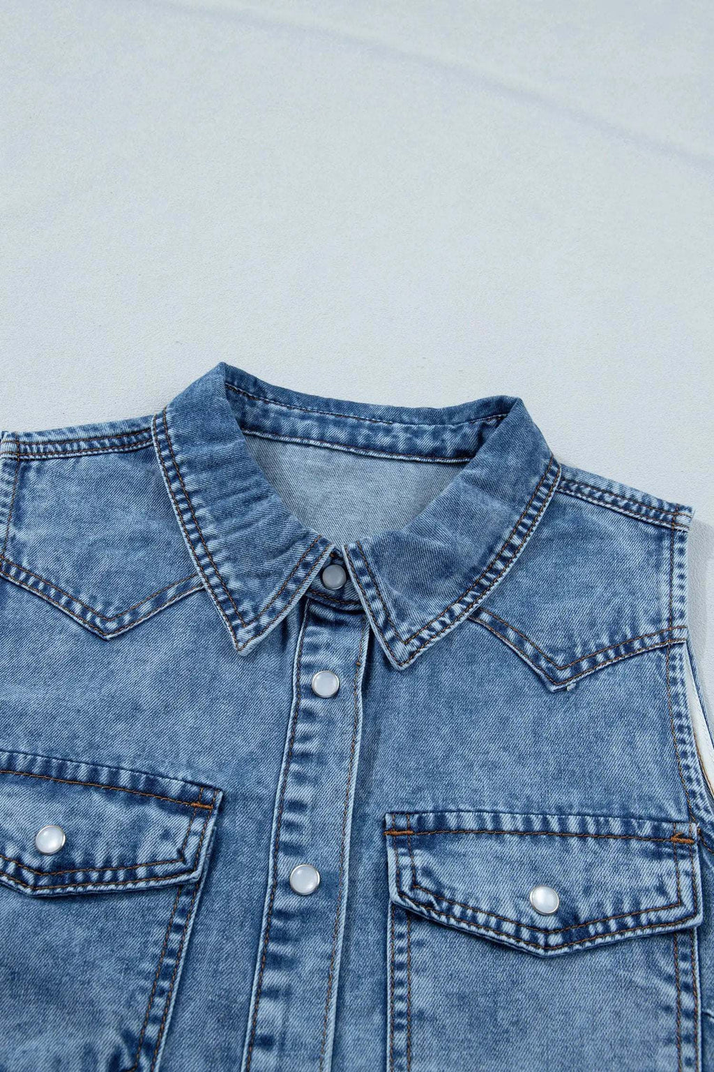 Nerina | Collared Sleeveless Denim Vest with Button Front