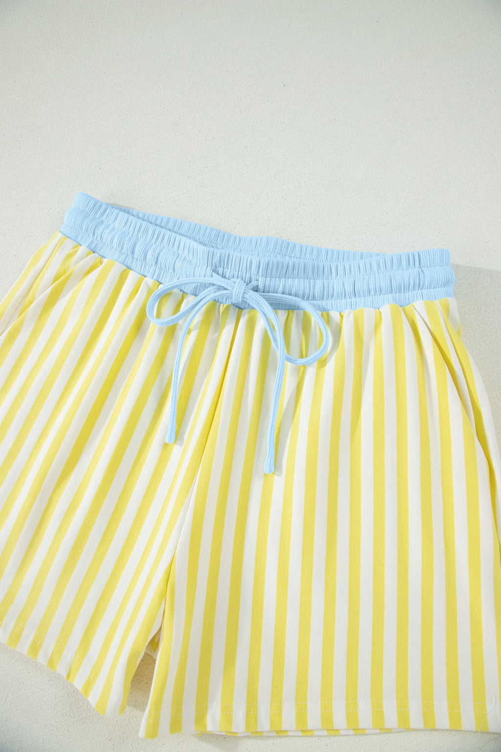 Juliette | Striped Contrast V Neck Tee and Drawstring Shorts Set