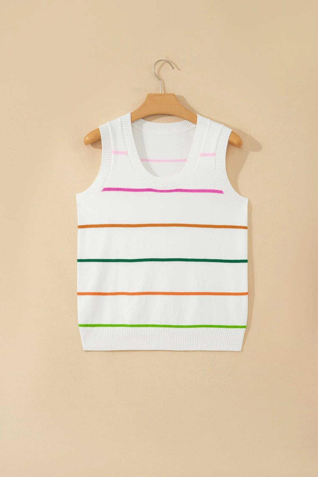 Elowen | Striped Knit Sweater Tank Top with Round Neckline