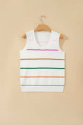Elowen | Striped Knit Sweater Tank Top with Round Neckline