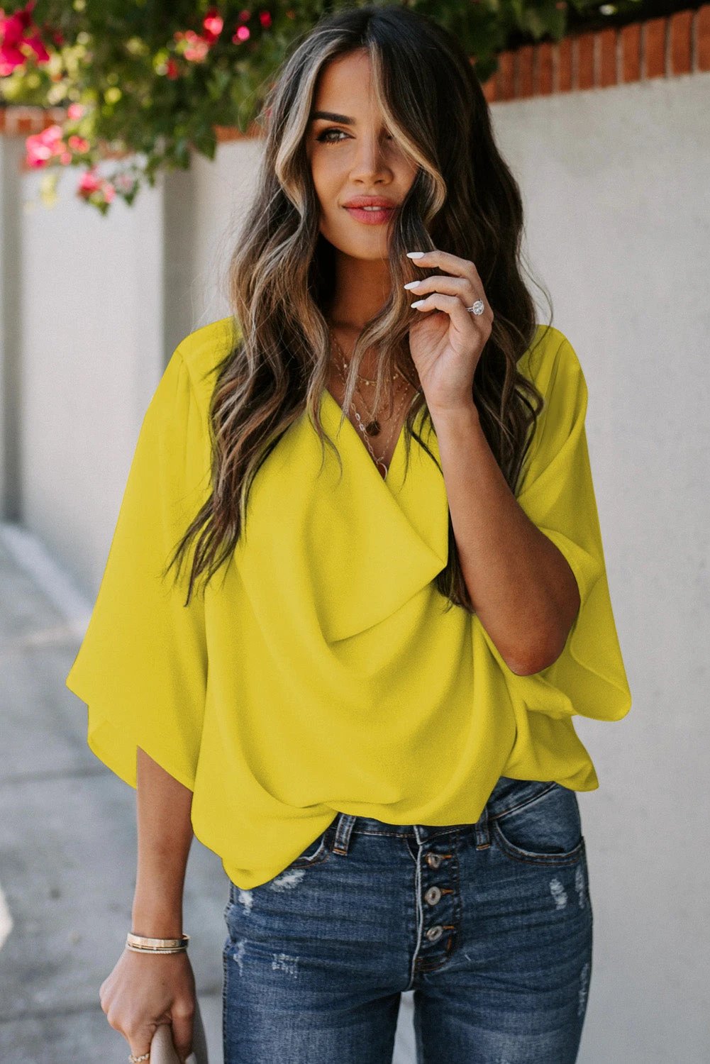 Sabine | Draped Sleeve V Neck Wrap Blouse for Warm Weather