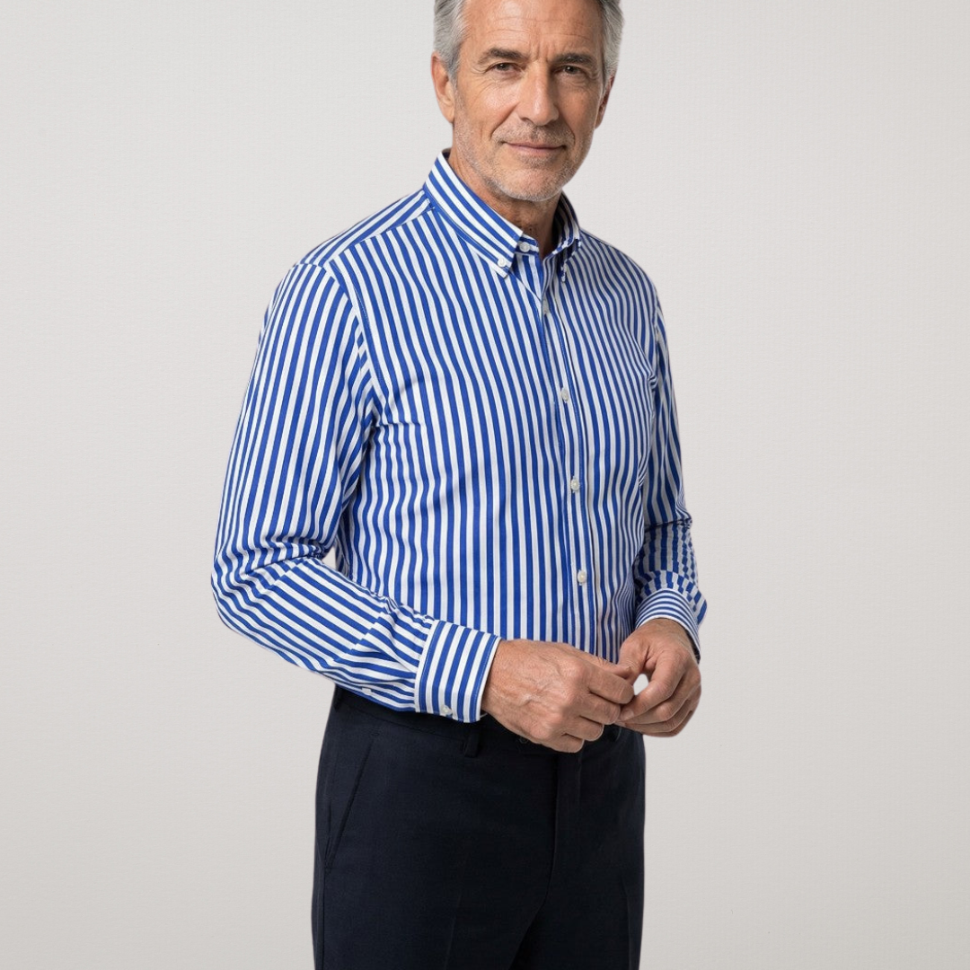 Larenzo | Fine Striped Button Front Shirt for Office and Weekend Wear