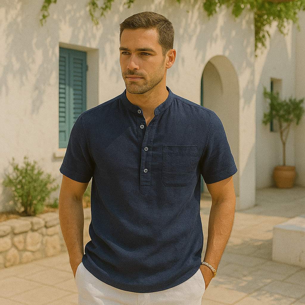 Amalfino | Short Sleeve Buttoned Henley Shirt for Relaxed Summer Layering