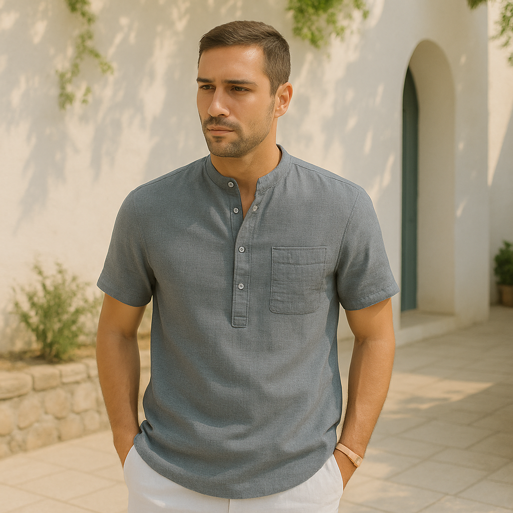 Amalfino | Short Sleeve Buttoned Henley Shirt for Relaxed Summer Layering