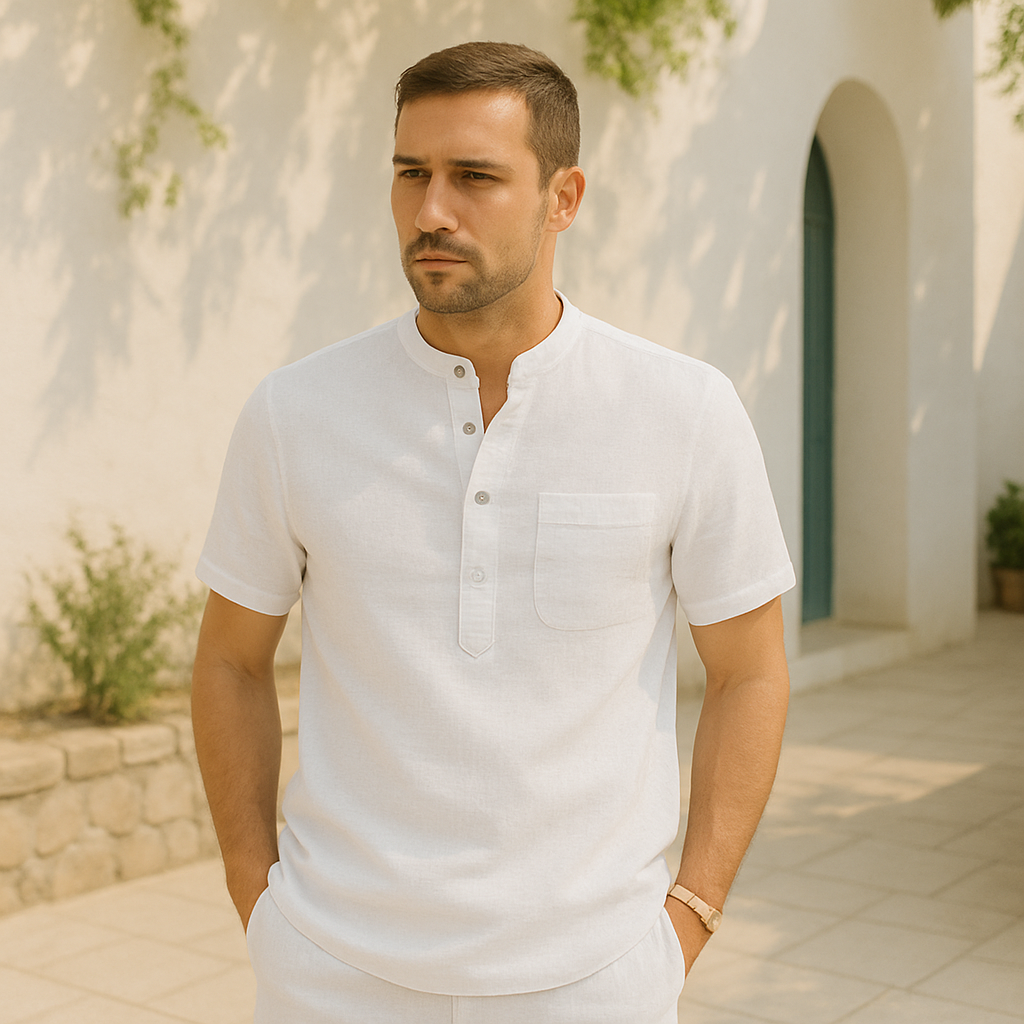 Amalfino | Short Sleeve Buttoned Henley Shirt for Relaxed Summer Layering