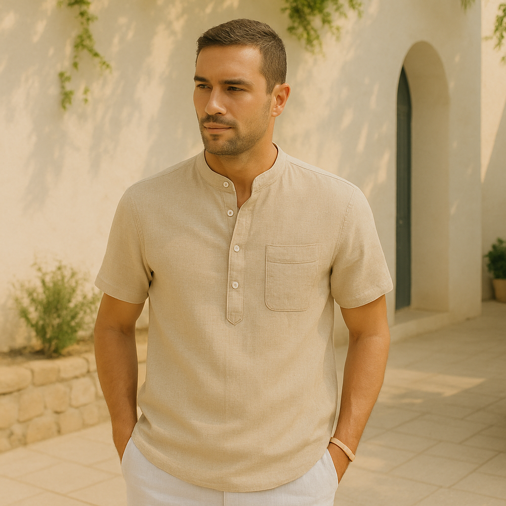 Amalfino | Short Sleeve Buttoned Henley Shirt for Relaxed Summer Layering