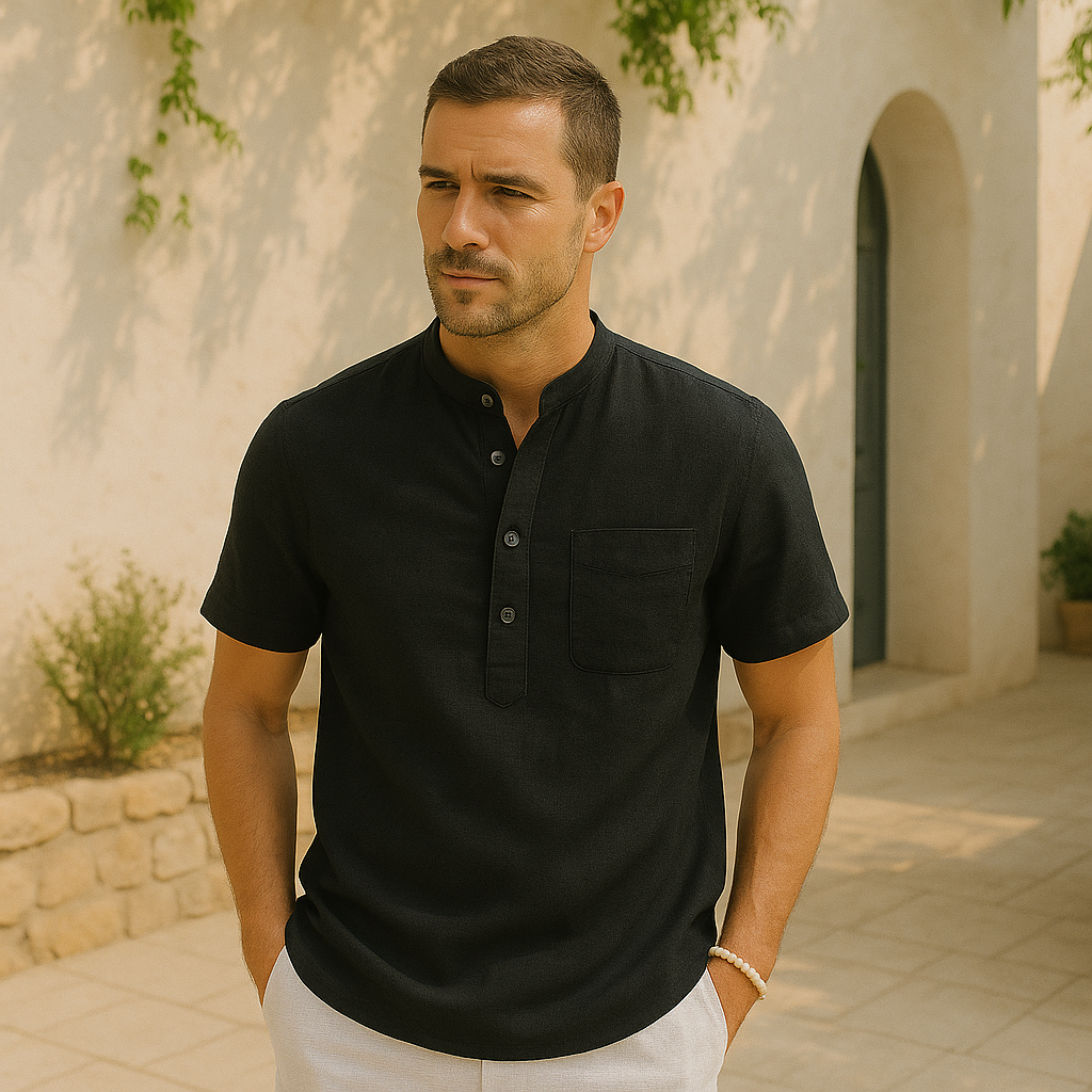 Amalfino | Short Sleeve Buttoned Henley Shirt for Relaxed Summer Layering