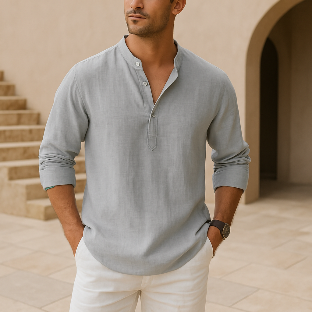 Umbrino | Linen Look Cotton Henley Shirt for Breathable Summer Comfort
