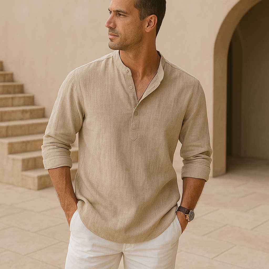 Umbrino | Linen Look Cotton Henley Shirt for Breathable Summer Comfort