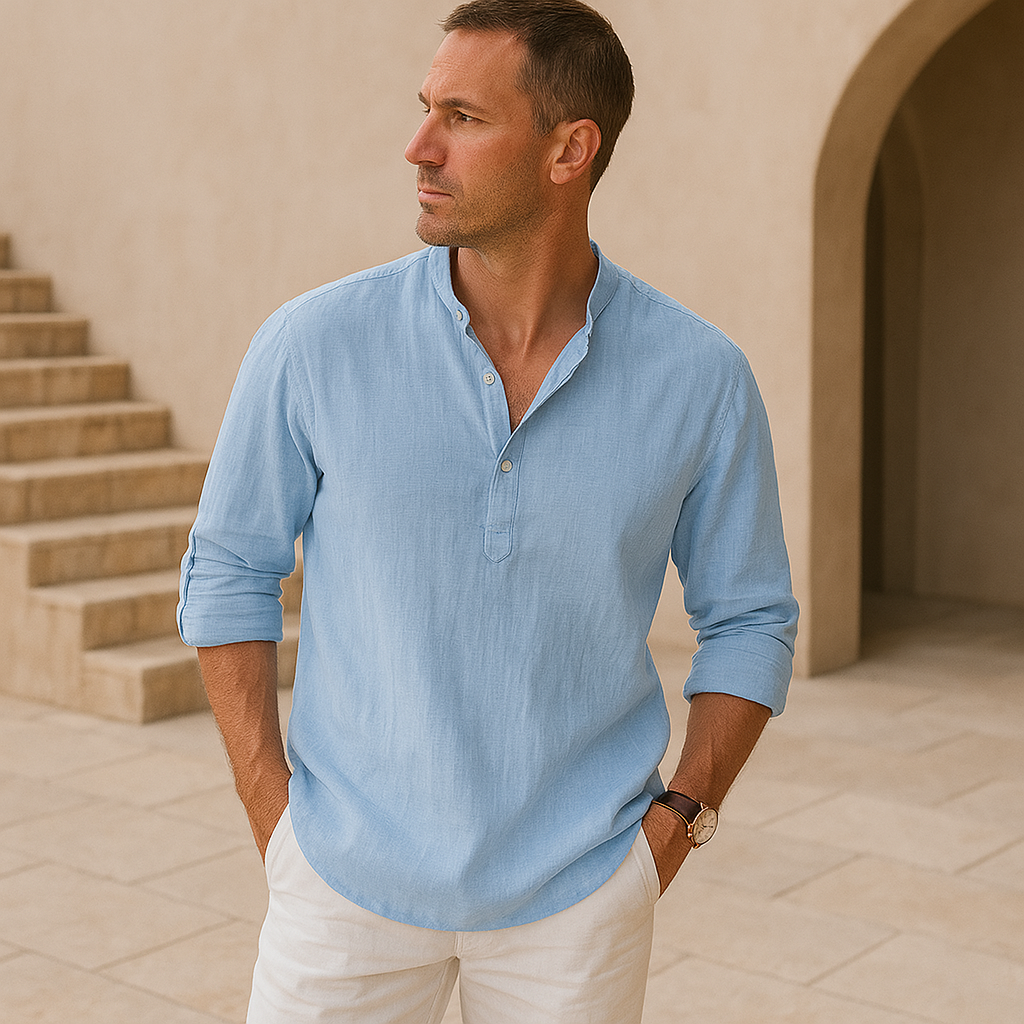 Umbrino | Linen Look Cotton Henley Shirt for Breathable Summer Comfort