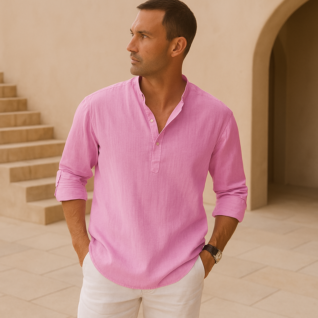 Umbrino | Linen Look Cotton Henley Shirt for Breathable Summer Comfort