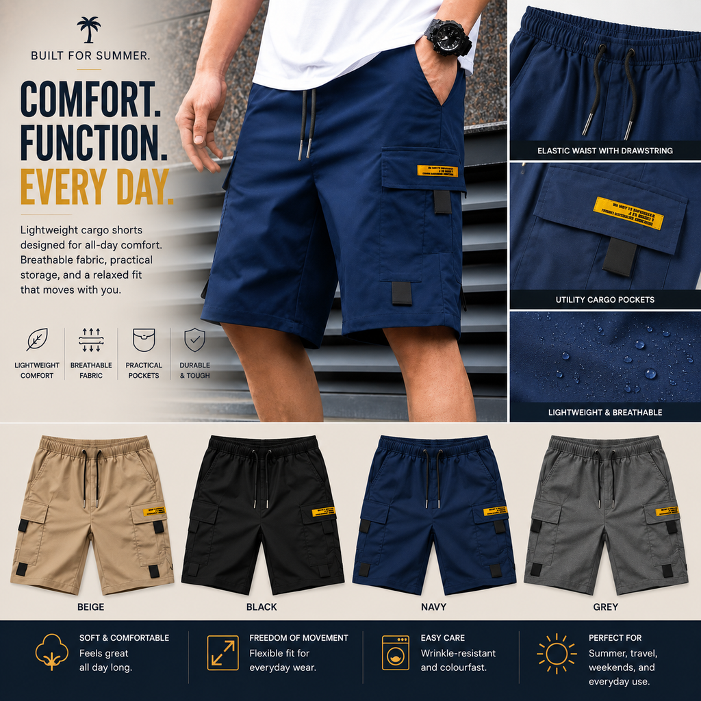 Tessaro | Lightweight Multi Pocket Cargo Shorts for Men Built for Travel and Warm Days