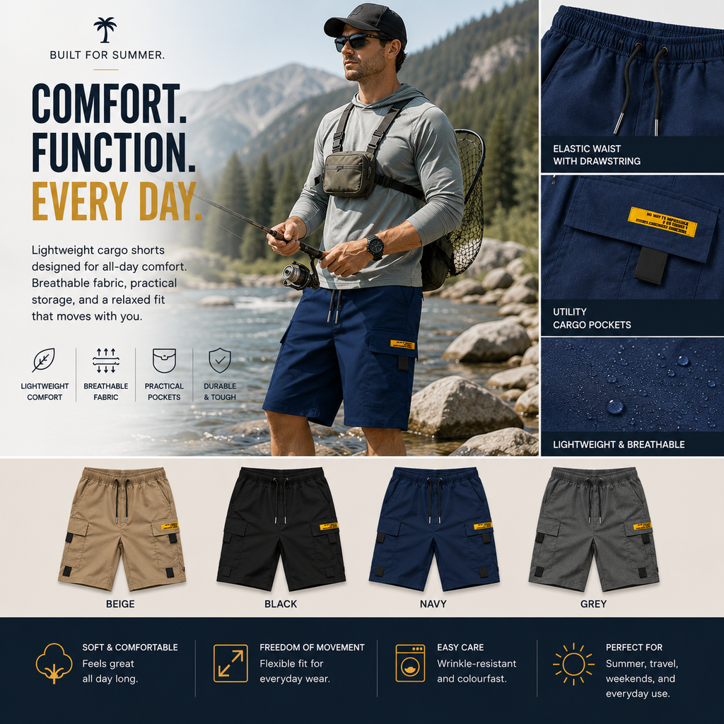 Tessaro | Lightweight Multi Pocket Cargo Shorts for Men Built for Travel and Warm Days