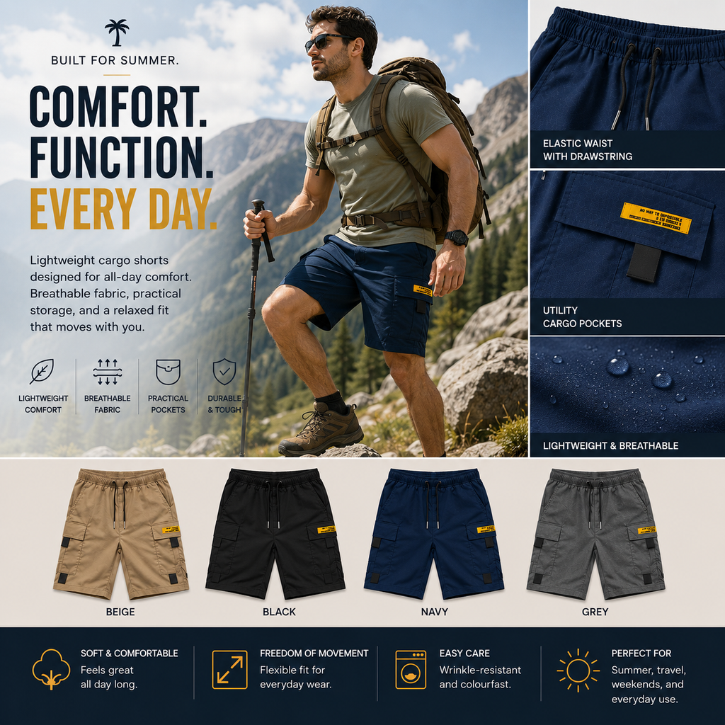Tessaro | Lightweight Multi Pocket Cargo Shorts for Men Built for Travel and Warm Days