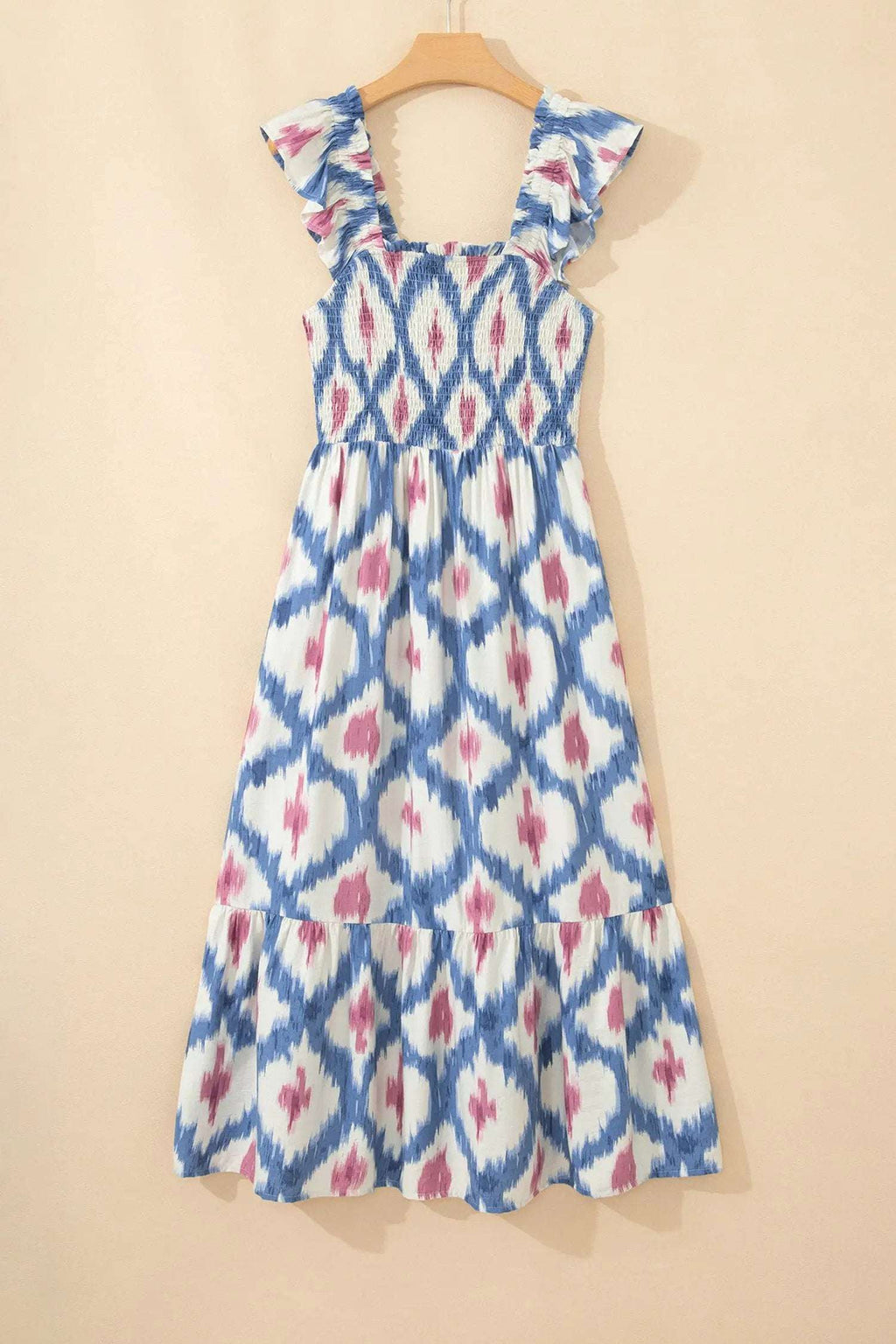 Katriona | Smocked Waist Square Neck Midi Dress with Ruffle Sleeves