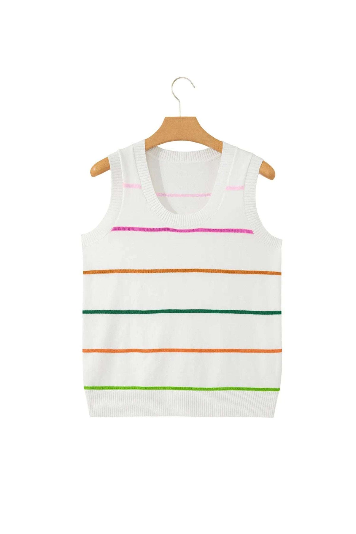 Elowen | Striped Knit Sweater Tank Top with Round Neckline