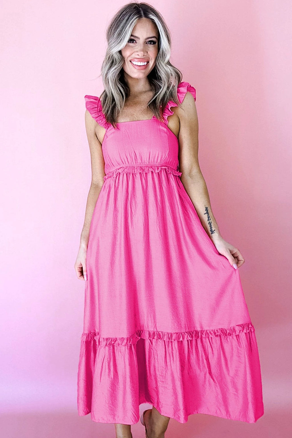 Renata | Sleeveless High Waisted Maxi Dress with Ruffle Trim