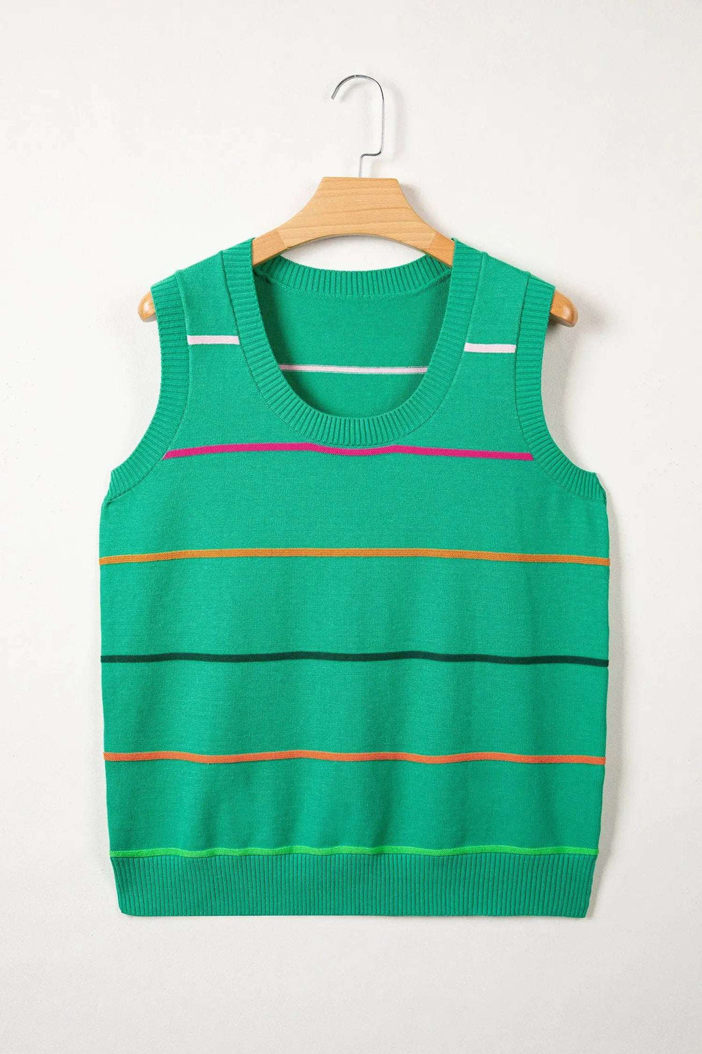 Elowen | Striped Knit Sweater Tank Top with Round Neckline